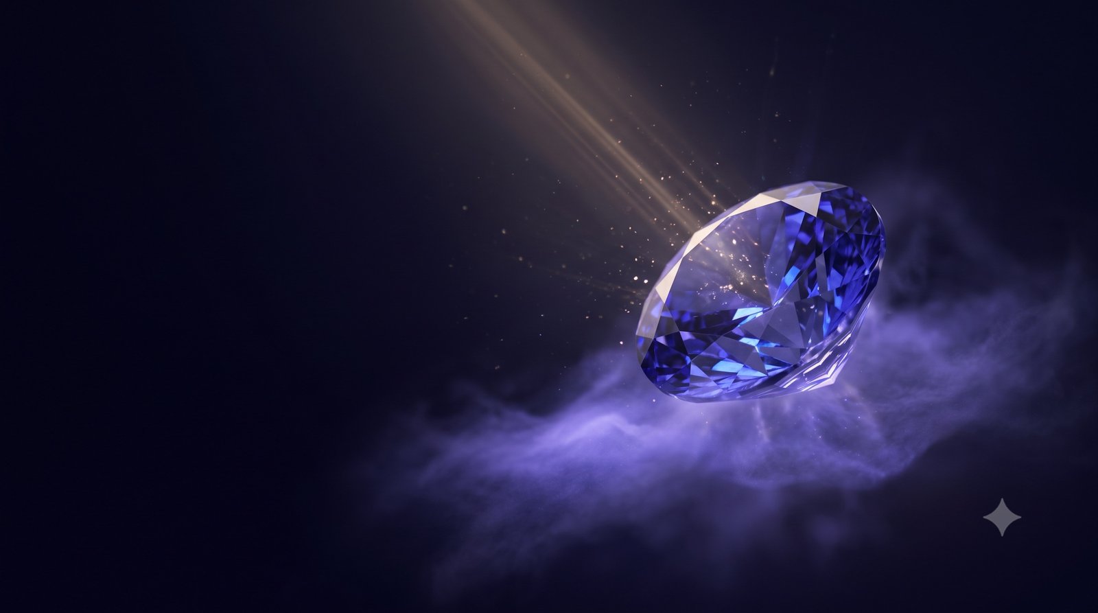 Polished tanzanite gemstone floating in soft violet light